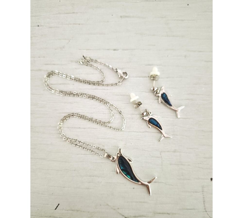 Vintage Dolphin Necklace and Earring Set